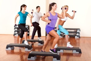 step aerobics with dumbbells